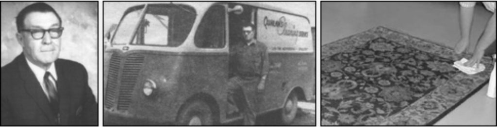 In the beginning, area rugs were cleaned and dried on the floor in the basement of his home. In those early years, "tacked down" carpeting did not yet exist; only loose rugs were sold. As Quinlan’s business grew, more space and more efficient rug cleaning machines were needed. The move in 1951 to a South Fourth Street location allowed for the purchase of the businesses' first automated cleaning machines. The thoroughness of the cleaning was greatly improved and there was also space for hanging the rugs to dry. The new equipment gave Quinlan’s Cleaning Service the ability to clean more rugs in less time.